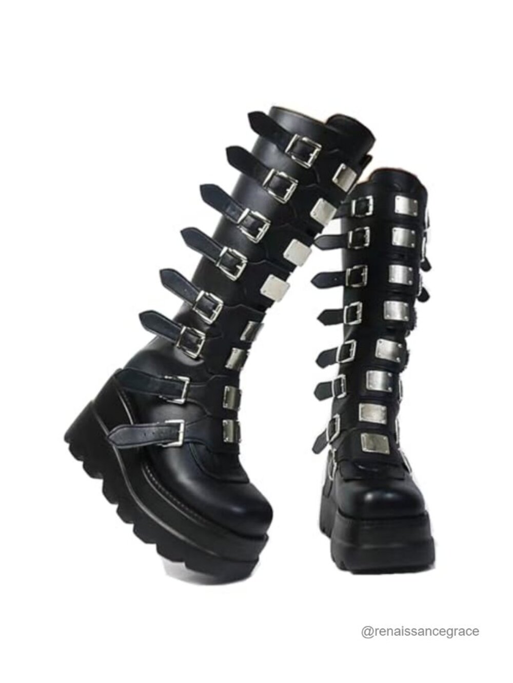 Faux Leather Platform Chunky Heel Knee High Boots Goth Combat Punk